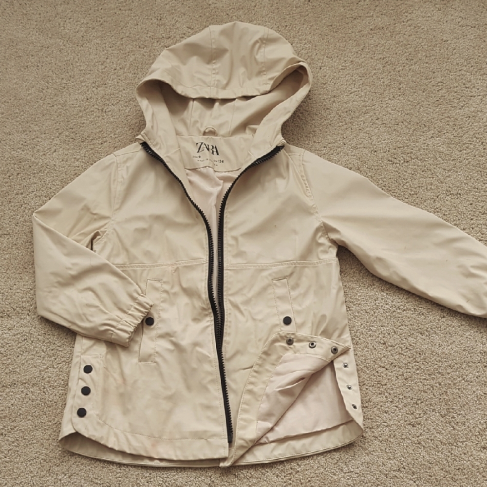 Zara Kids Cream Hooded Rain Jacket